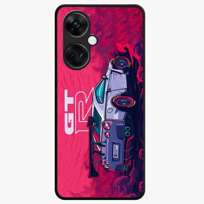 Gt R Car Pattern Glass Case for 1+Nord CE 3 bold front view featuring performance car inspired pattern artwork