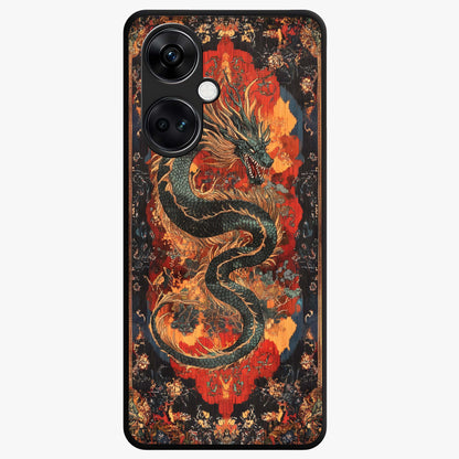 Inferno Dragon Soul Glass Case for 1+Nord Ce 3 showing full back design in clean flat view with blazing dragon artwork and glossy glass finish.