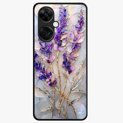 Lavender Dream Glow Glass Case for 1+Nord CE 3 radiant front view featuring glowing lavender inspired artwork
