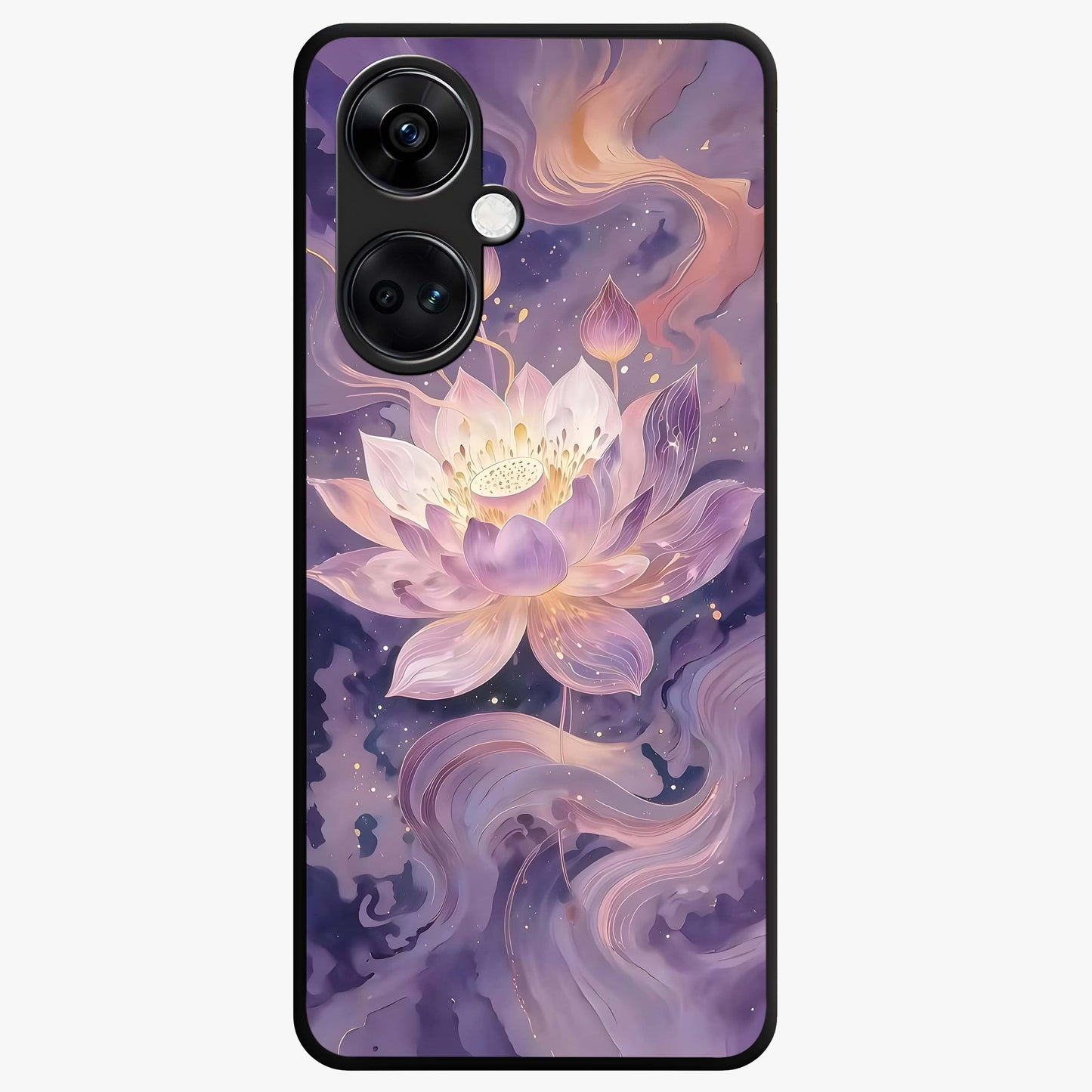 Lavender Lotus Muse Glass Case for 1+Nord CE 3 elegant front view featuring lotus artwork in calming lavender tones