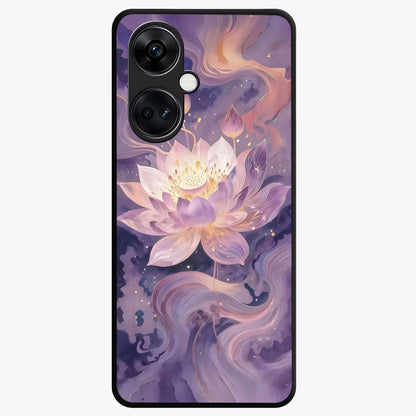 Lavender Lotus Muse Glass Case for 1+Nord CE 3 elegant front view featuring lotus artwork in calming lavender tones