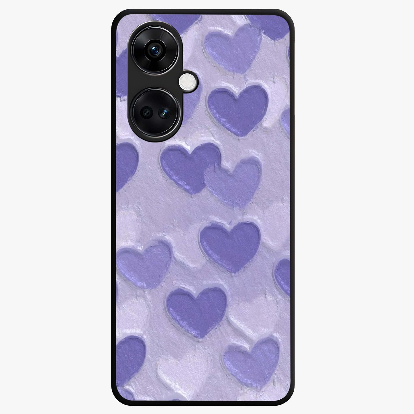 Lavender Paper Hearts Glass Case for 1+Nord Ce 3 cute front view featuring layered heart artwork in soft lavender tones