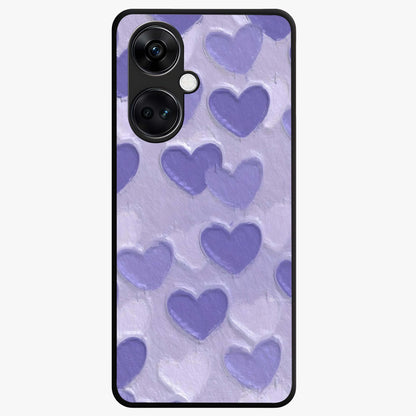 Lavender Paper Hearts Glass Case for 1+Nord Ce 3 cute front view featuring layered heart artwork in soft lavender tones
