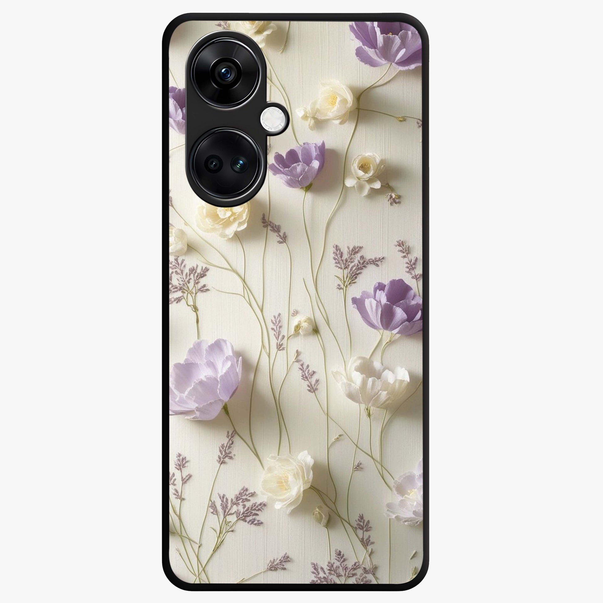 Lilac Breeze Harmony Glass Case for 1+Nord CE 3 soft front view featuring gentle lilac inspired artwork