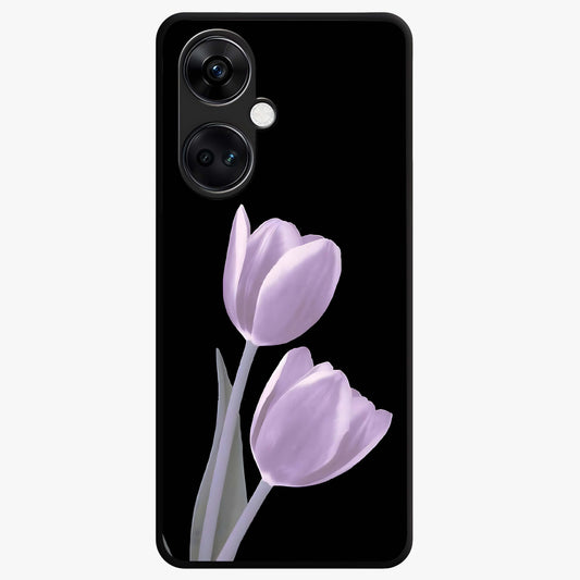 Lilac Tulip Flowers Glass Case for 1+Nord Ce 3 elegant front view featuring tulip floral artwork in soft lilac tones