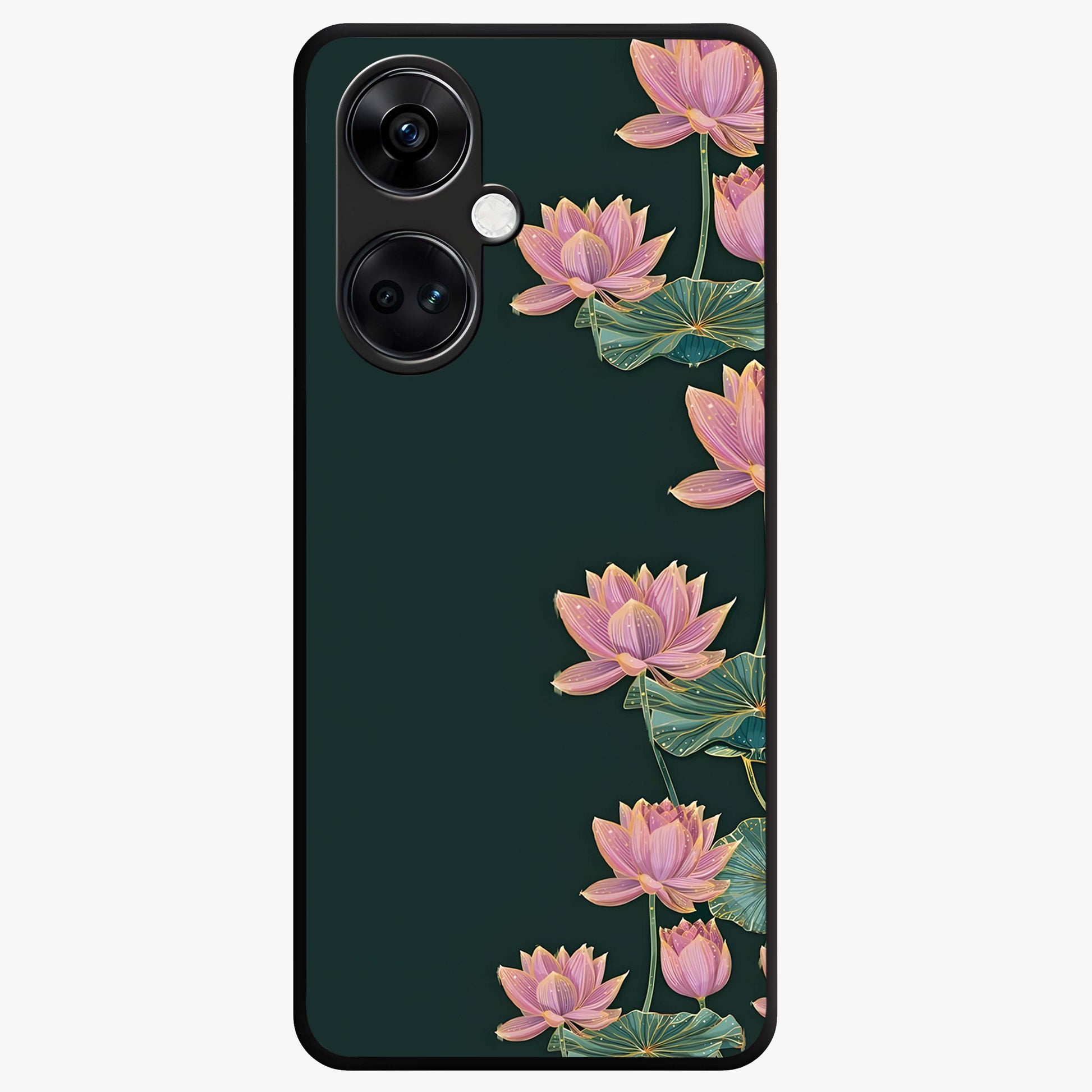 Lotus Bloom Serenity Glass Case for 1+Nord CE 3 peaceful front view featuring elegant lotus floral artwork