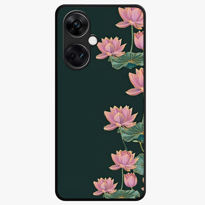 Lotus Bloom Serenity Glass Case for 1+Nord CE 3 peaceful front view featuring elegant lotus floral artwork