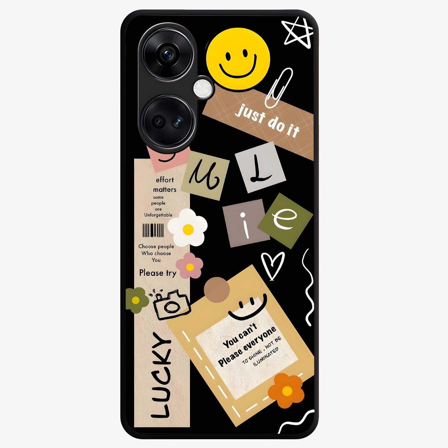 Lucky Aesthetic Collage Case Glass Case for 1+Nord CE 3 vibrant front view featuring layered aesthetic collage artwork