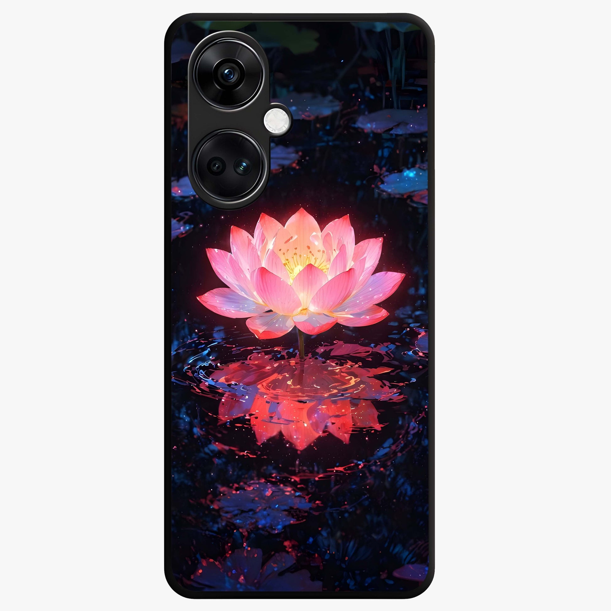 Luminous Lotus Glow Glass Case for 1+Nord CE 3 radiant front view featuring glowing lotus artwork