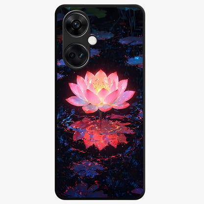 Luminous Lotus Glow Glass Case for 1+Nord CE 3 radiant front view featuring glowing lotus artwork