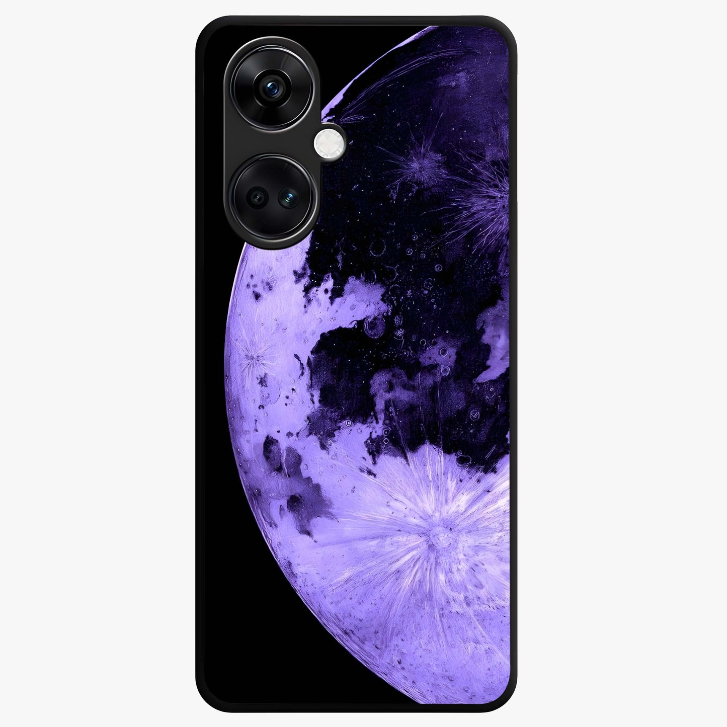 Lunar Glow in Violet Glass Case for 1+Nord CE 3 dreamy front view featuring glowing moon artwork in violet tones