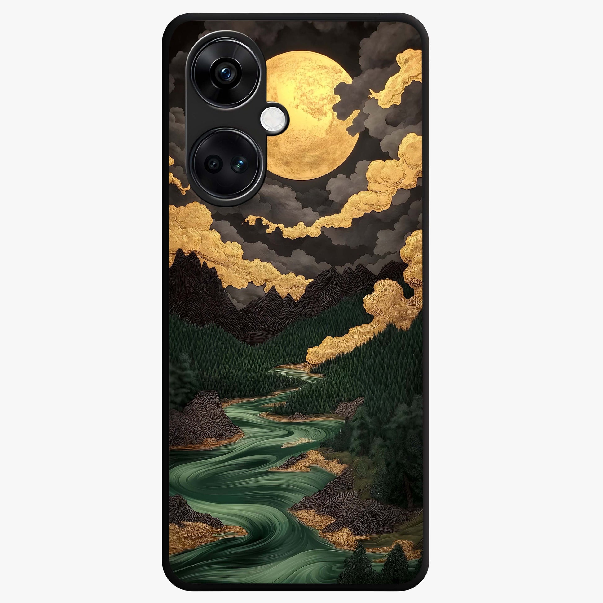 Lunar Silk Garden Glass Case for 1+Nord CE 3 elegant front view featuring floral artwork with soft lunar tones