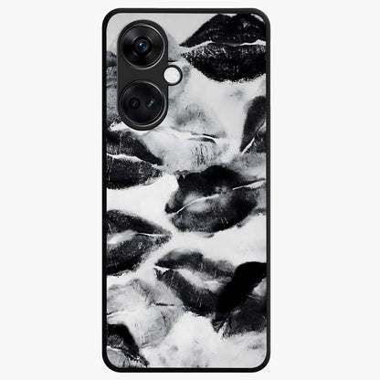 Midnight Kiss Marks Glass Case for 1+Nord CE 3 bold front view featuring romantic kiss mark artwork on dark background