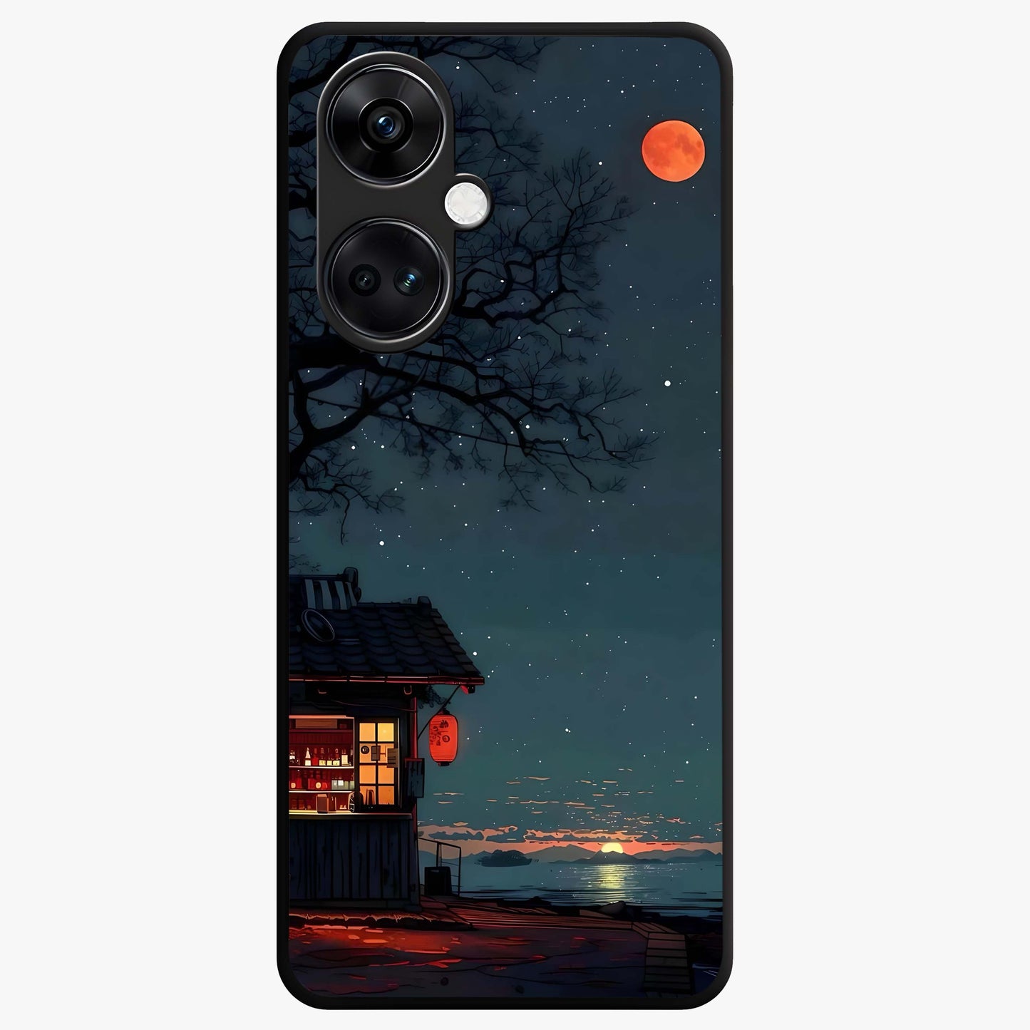 Midnight Lantern Glow Glass Case for 1+Nord CE 3 serene front view featuring glowing lantern artwork under night sky