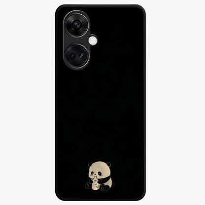 Midnight Panda Love Glass Case for 1+Nord CE 3 adorable front view featuring cute panda artwork on dark background