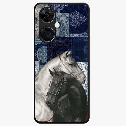 Midnight Stallion Blues Glass Case for 1+Nord CE 3 powerful front view featuring horse artwork in deep blue night tones