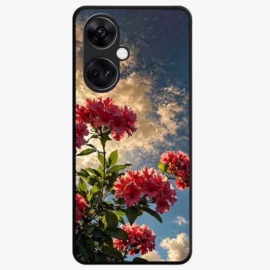 Moonlit Blossom Charm Glass Case for 1+Nord Ce 3 elegant front view featuring floral artwork under soft moonlight tones