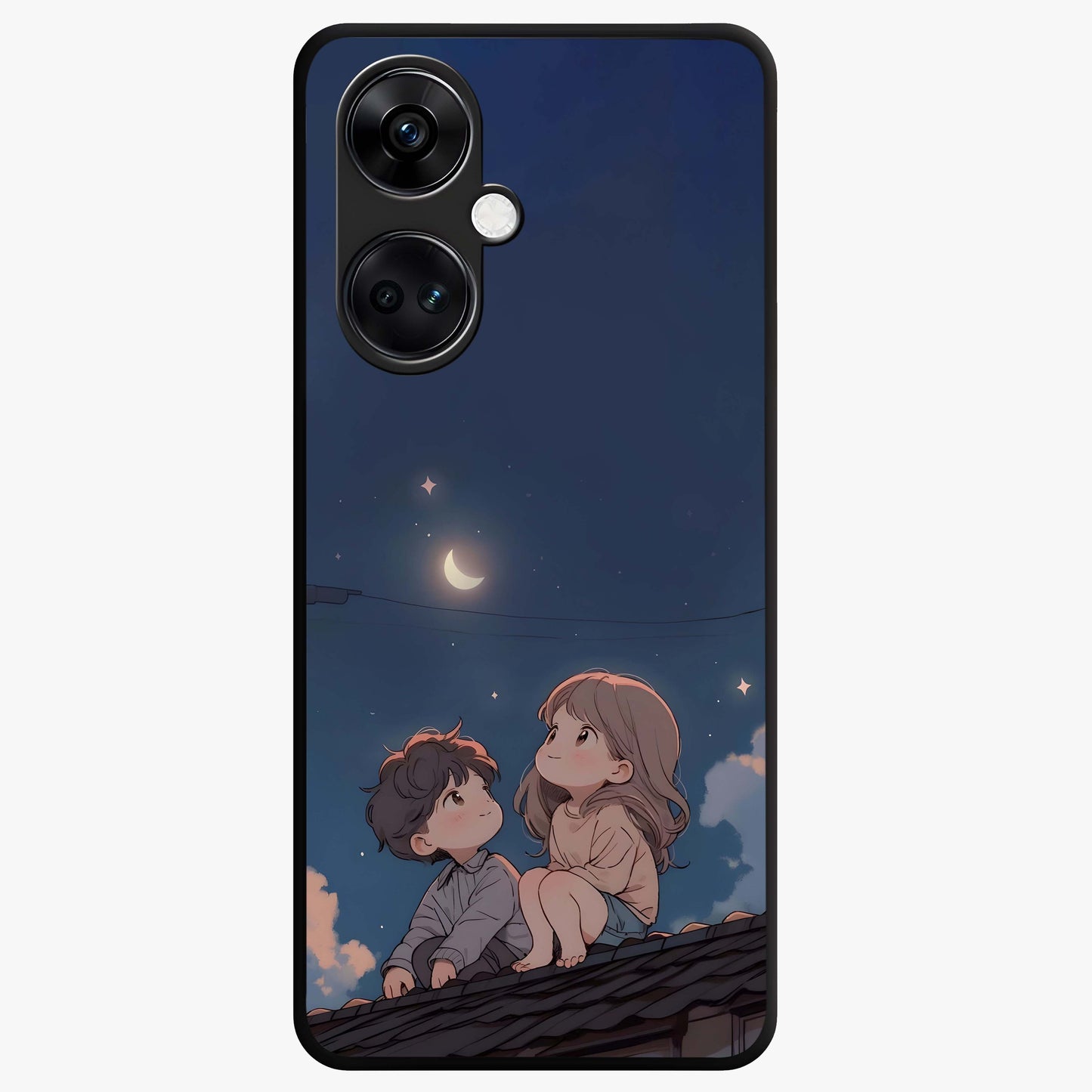 Moonlit Promise Together Glass Case for 1+Nord CE 3 romantic front view featuring couple inspired artwork in night tones