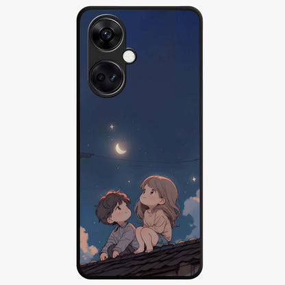 Moonlit Promise Together Glass Case for 1+Nord CE 3 romantic front view featuring couple inspired artwork in night tones