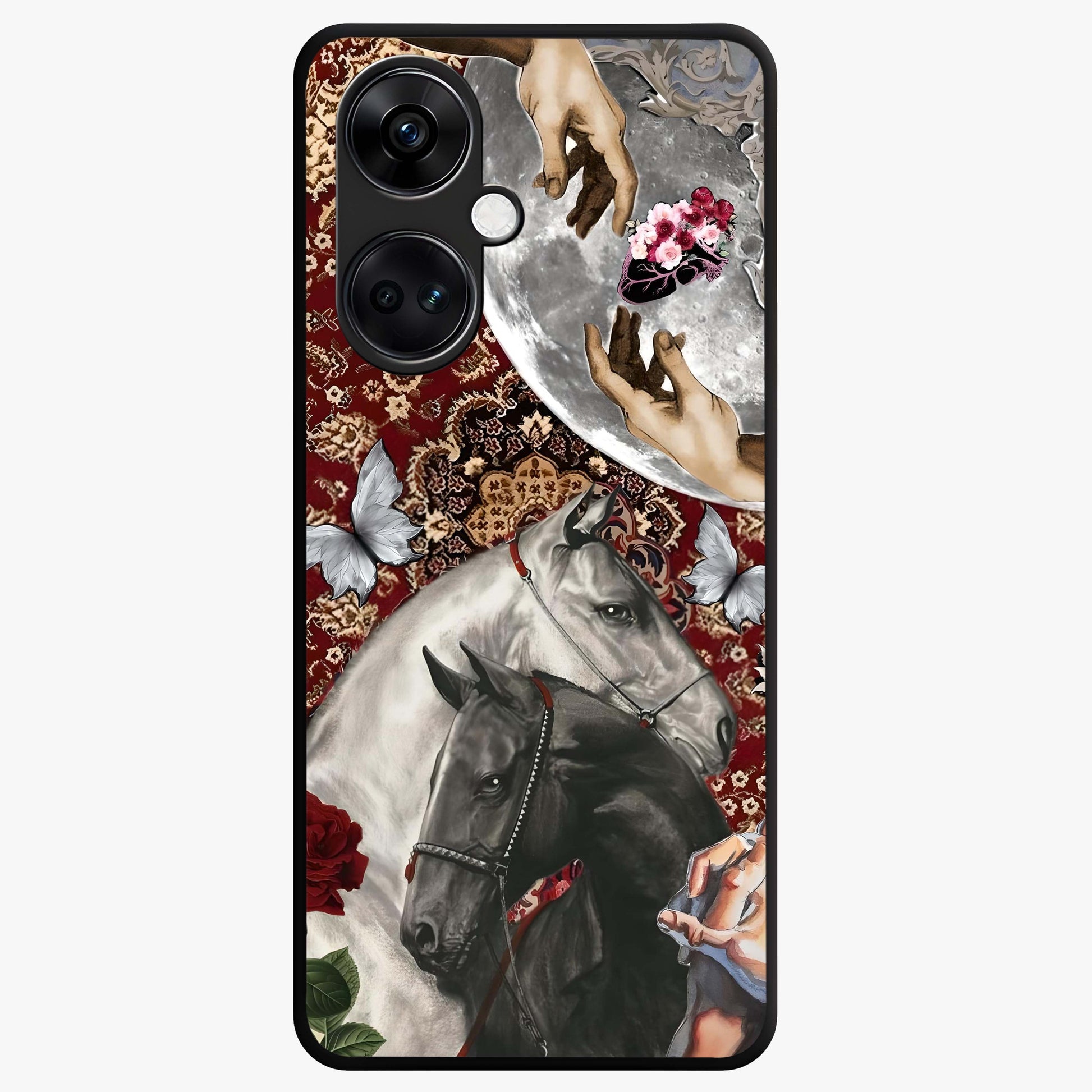 Moonlit Royal Stallion Glass Case for 1+Nord Ce 3 majestic front view featuring horse artwork under glowing moonlight