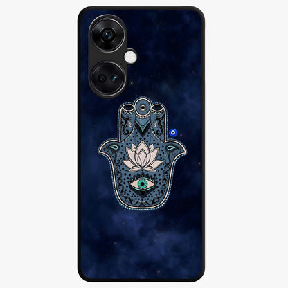 Mystic Calm Shield Glass Case for 1+Nord CE 3 serene front view featuring symbolic shield artwork in calming tones