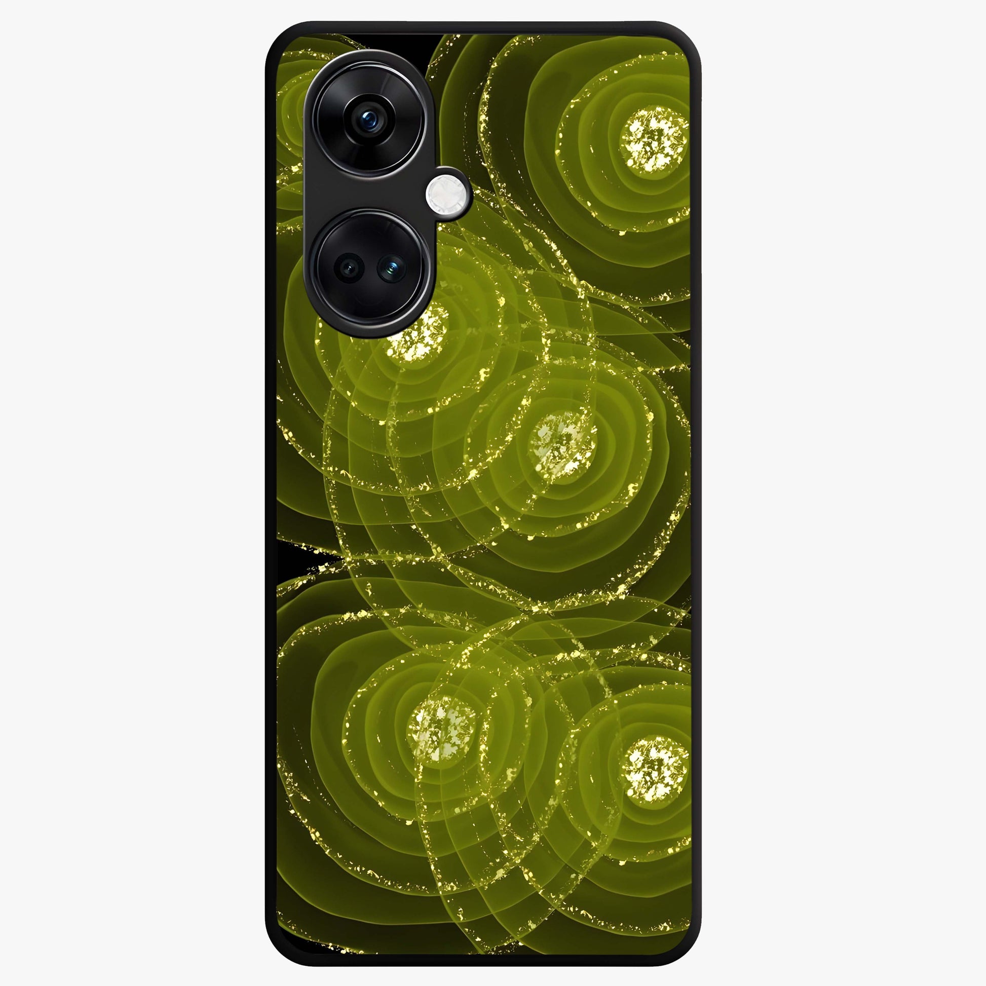Neon Orbit Bloom Marble Glass Case for 1+Nord CE 3 artistic front view featuring marble texture with neon orbit accents