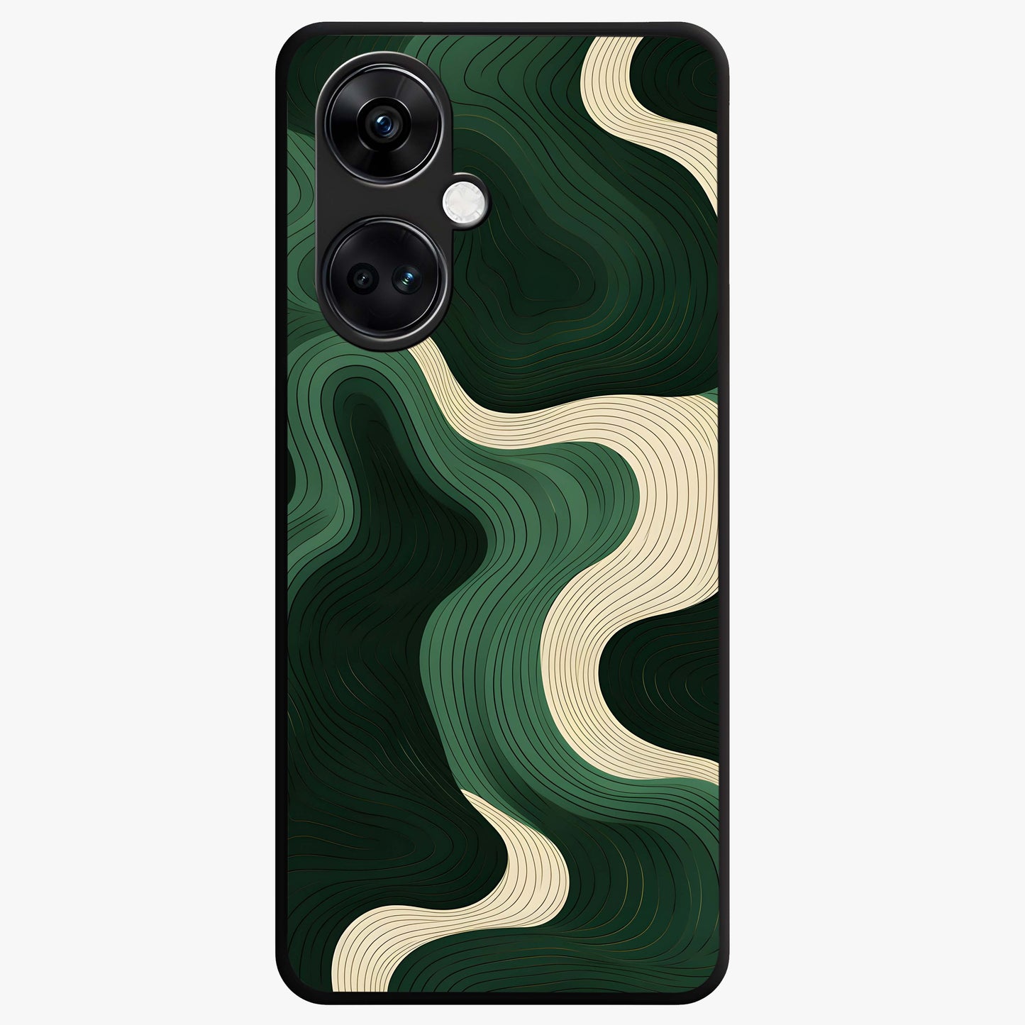 Organic Swirl Design Glass Case for 1+Nord Ce 3 modern front view featuring flowing abstract swirl artwork