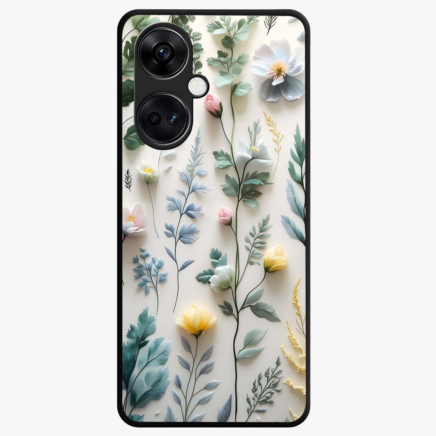 Pastel Garden Whispers Glass Case for 1+Nord Ce 3 soft front view featuring delicate pastel floral artwork