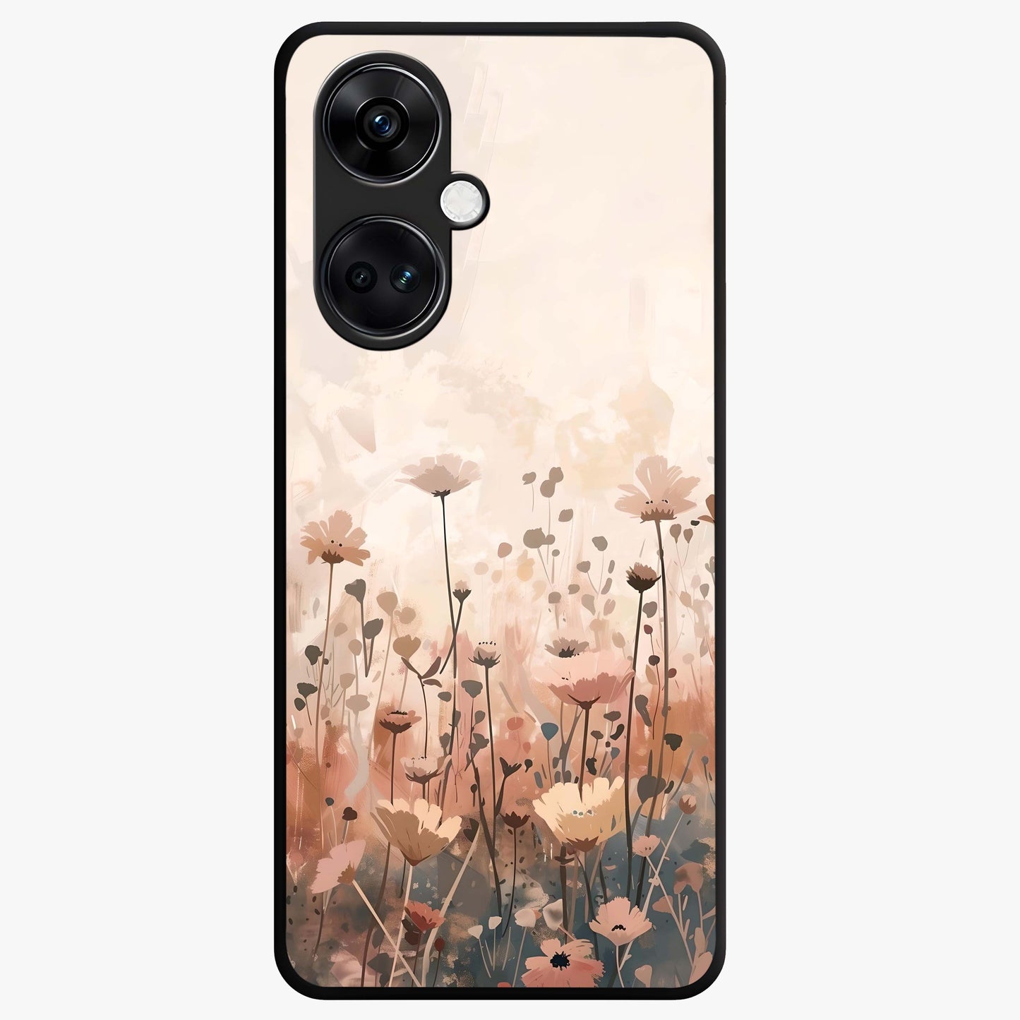 Pastel Wildflowers Glass Case for 1+Nord CE 3 cheerful front view featuring colorful wildflower artwork in pastel tones