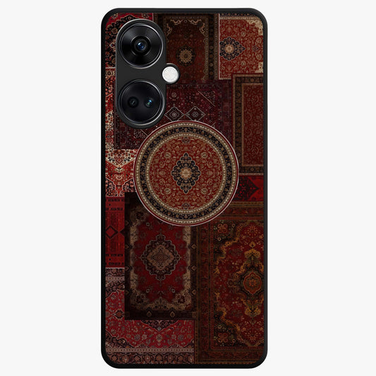 Persian Heritage Collage Glass Case for 1+Nord Ce 3 rich front view featuring intricate Persian inspired collage artwork
