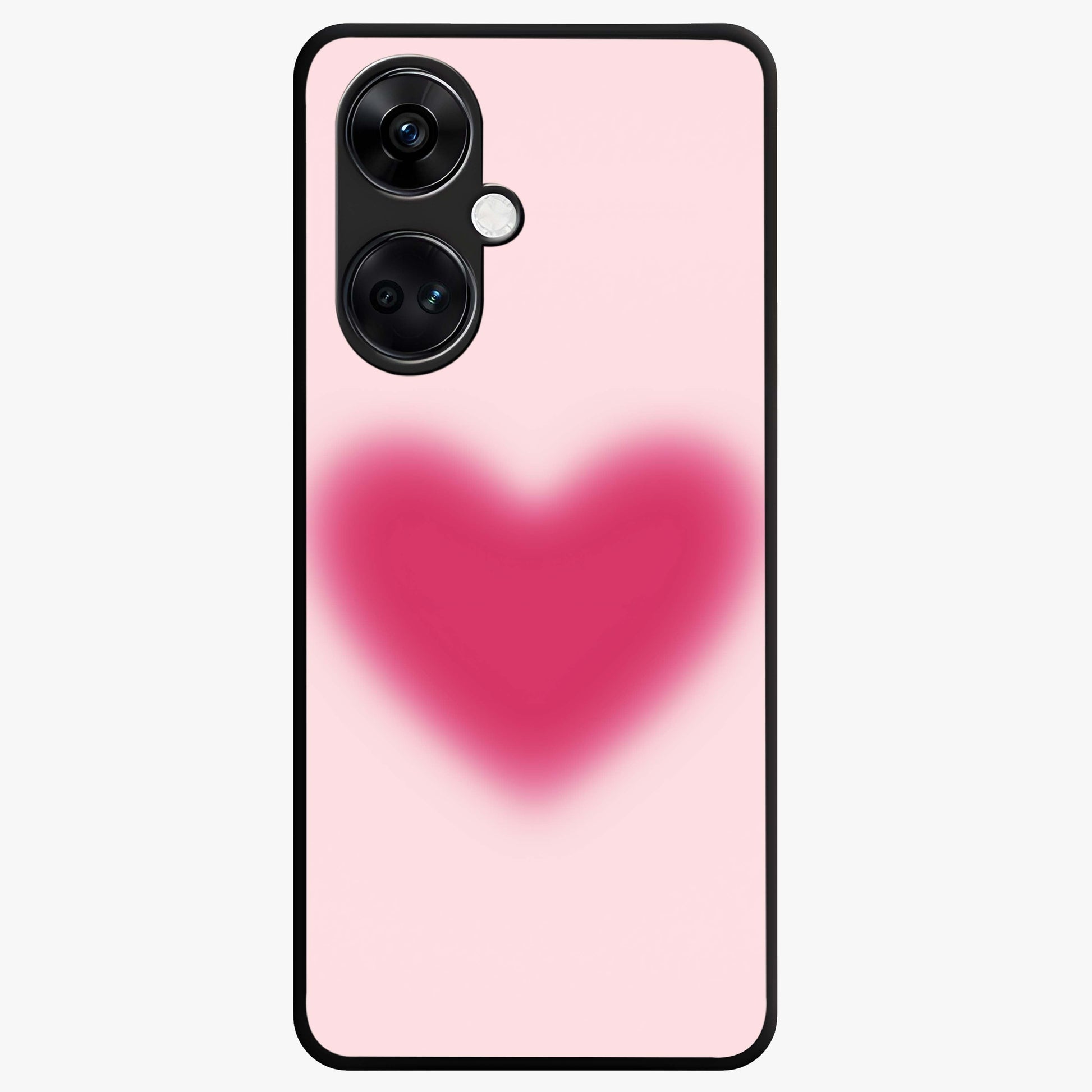 Pink Aura Heart Glass Case for 1+Nord Ce 3 soft front view featuring glowing heart artwork in pastel pink tones