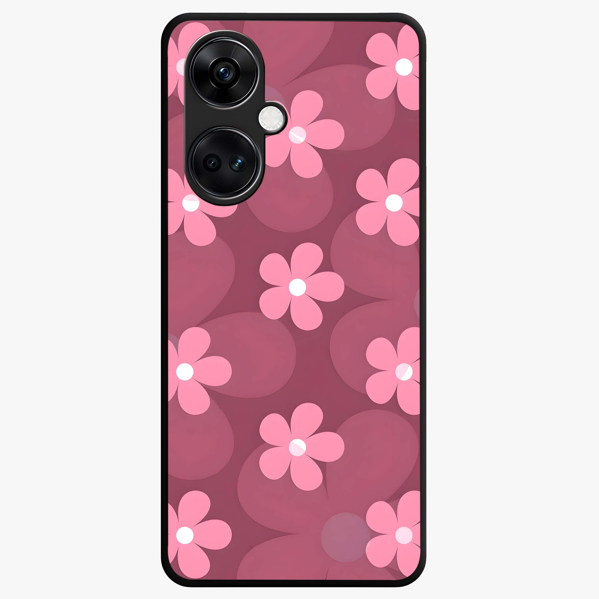 Pink Daisy Flower Pattern Glass Case for 1+Nord CE 3 cheerful front view featuring daisy floral artwork in pink tones