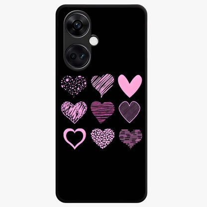 Pink Heart Aesthetic Glass Case for 1+Nord Ce 3 cute front view featuring minimal heart artwork in soft pink tones