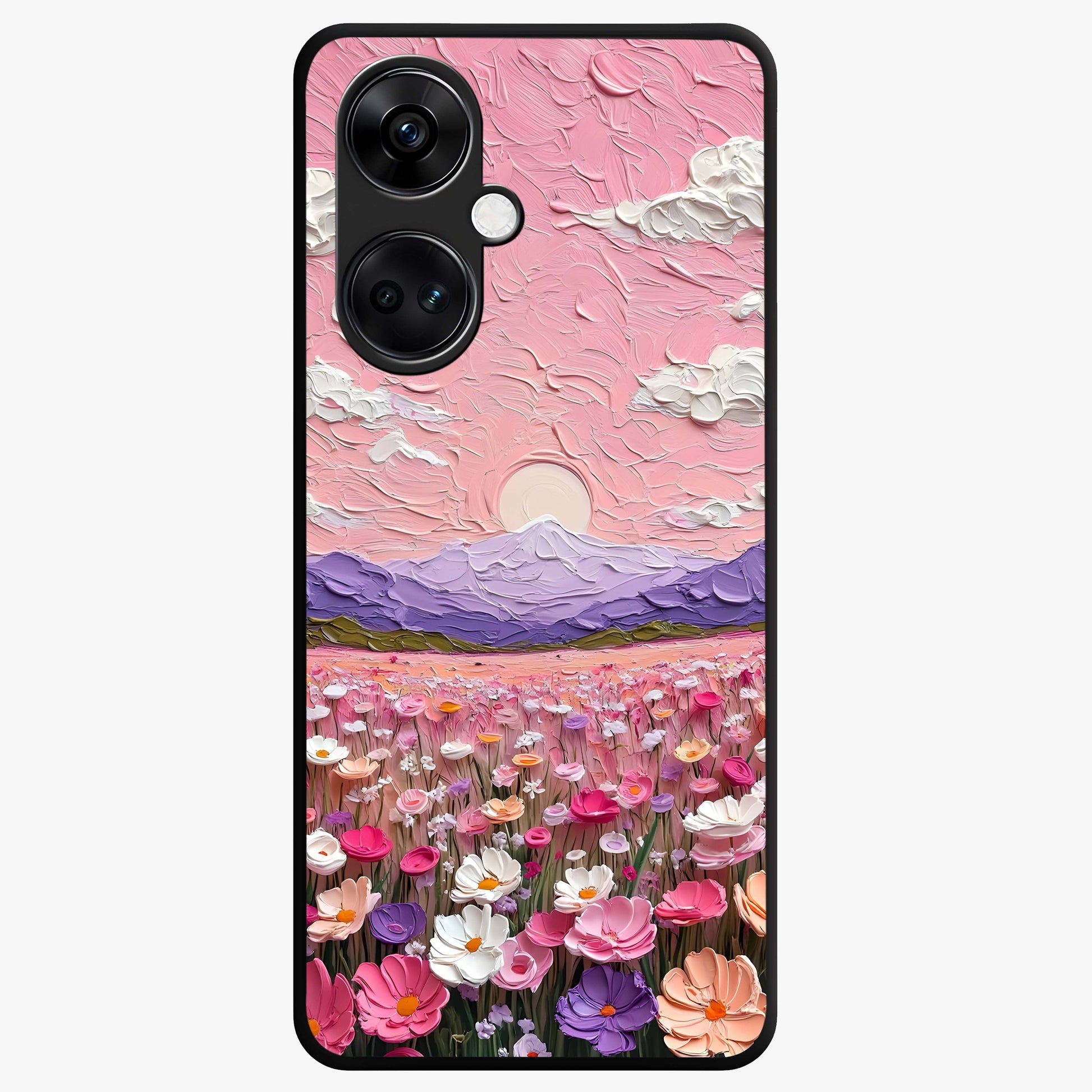 Pink Pastel Groovy Art Glass Case for 1+Nord Ce 3 playful front view featuring groovy retro artwork in pastel pink tones