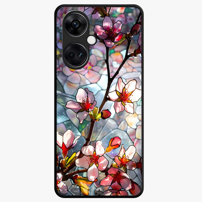 Radiant Bloom Glow Glass Case for 1+Nord Ce 3 vibrant front view featuring glowing floral artwork in warm tones