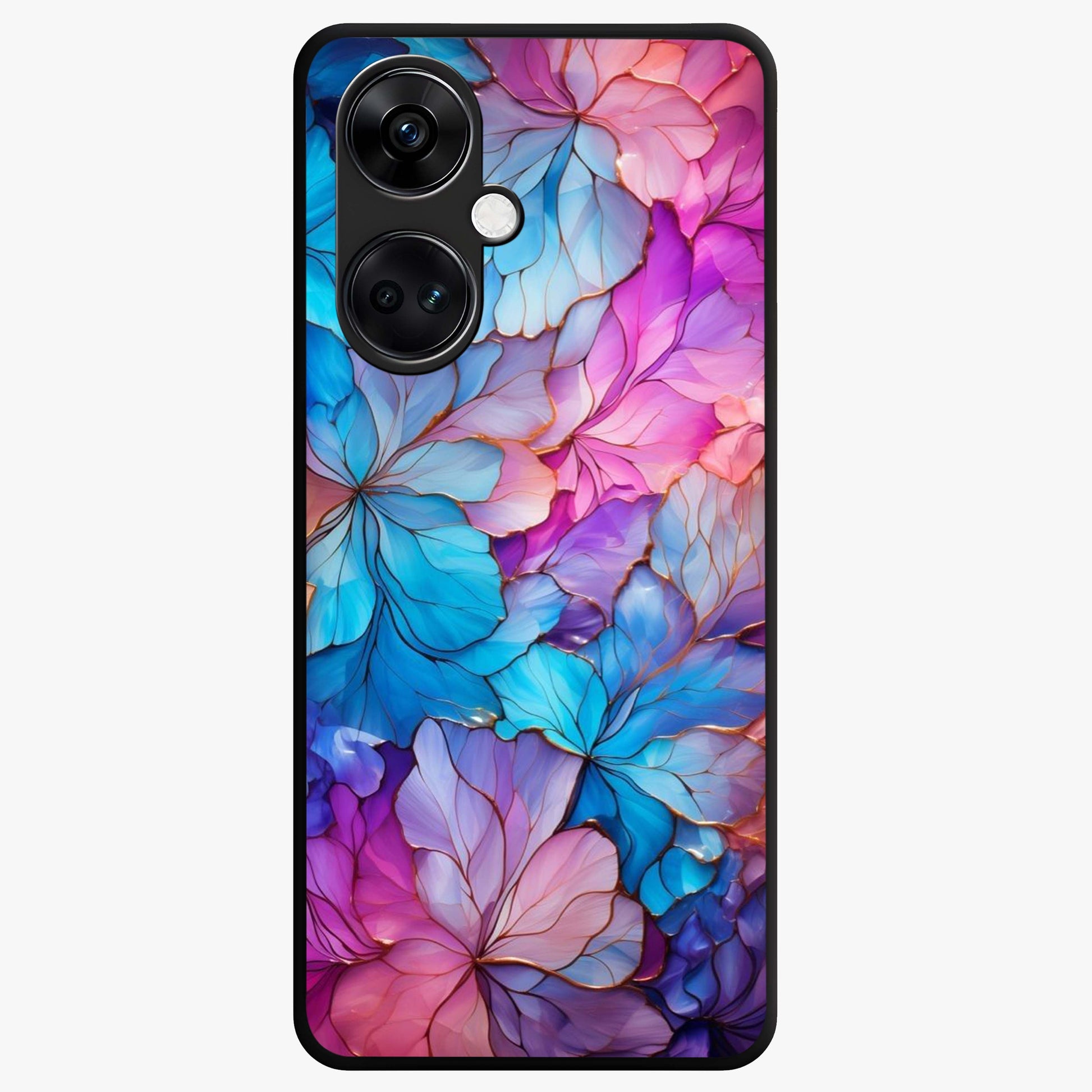 Radiant Floral Whirl Glass Case for 1+Nord Ce 3 artistic front view featuring swirling floral artwork