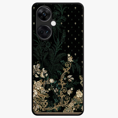 Regal Botanical Tapestry Glass Case for 1+Nord CE 3 luxurious front view featuring intricate botanical tapestry artwork