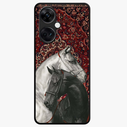 Regal Stallion Tapestry Glass Case for 1+Nord CE 3 powerful front view featuring majestic horse artwork with tapestry style detailing