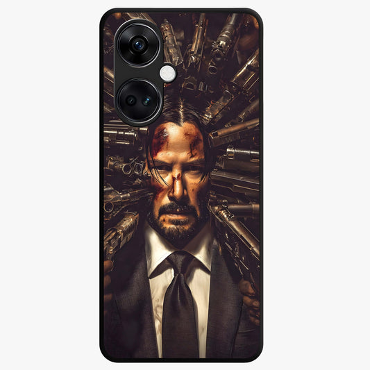 Relentless Shadow Assassin Glass Case for 1+Nord Ce 3 intense front view featuring dark warrior inspired artwork