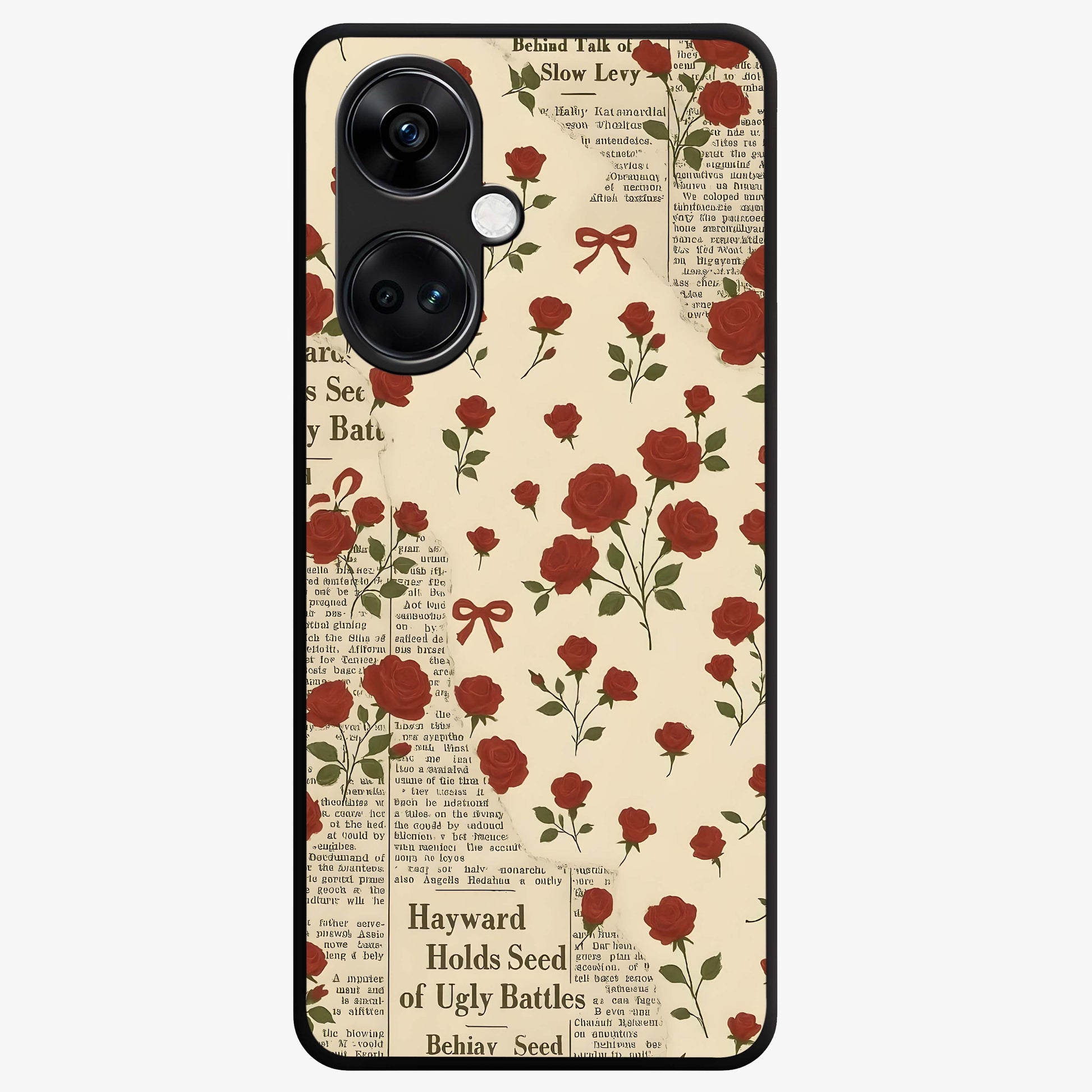 Retro Rose Journal Glass Case for 1+Nord CE 3 elegant front view featuring vintage rose artwork with journal aesthetic