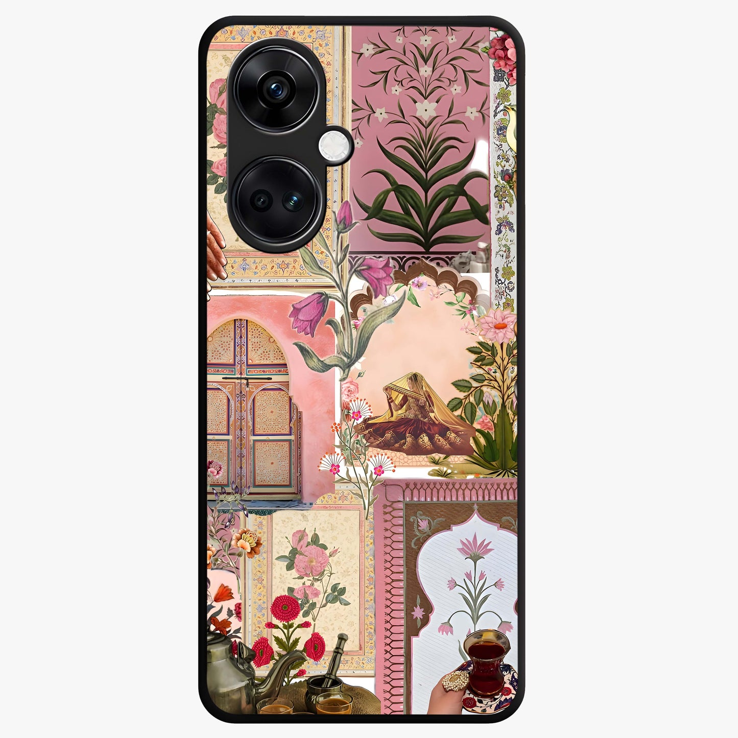 Royal Pink Legacy Glass Case for 1+Nord Ce 3 elegant front view featuring luxurious pink themed artistic artwork