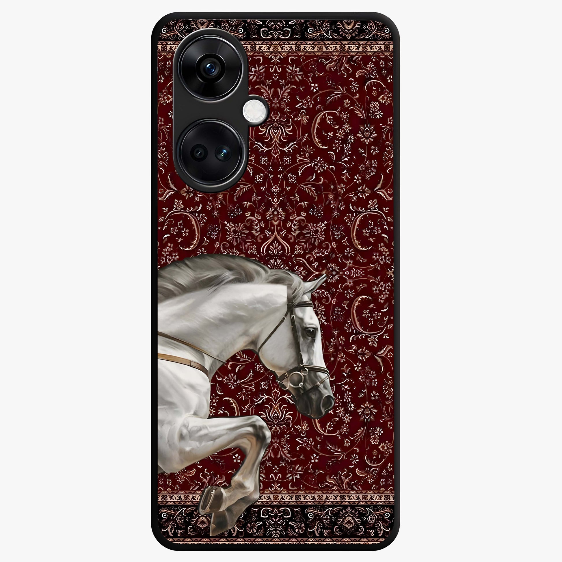 Royal Rider Tapestry Glass Case for 1+Nord Ce 3 majestic front view featuring rider artwork in tapestry style