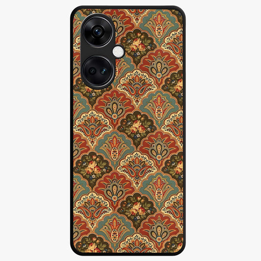 Royal Threadwork Glass Case for 1+Nord Ce 3 elegant front view featuring embroidered threadwork inspired artwork