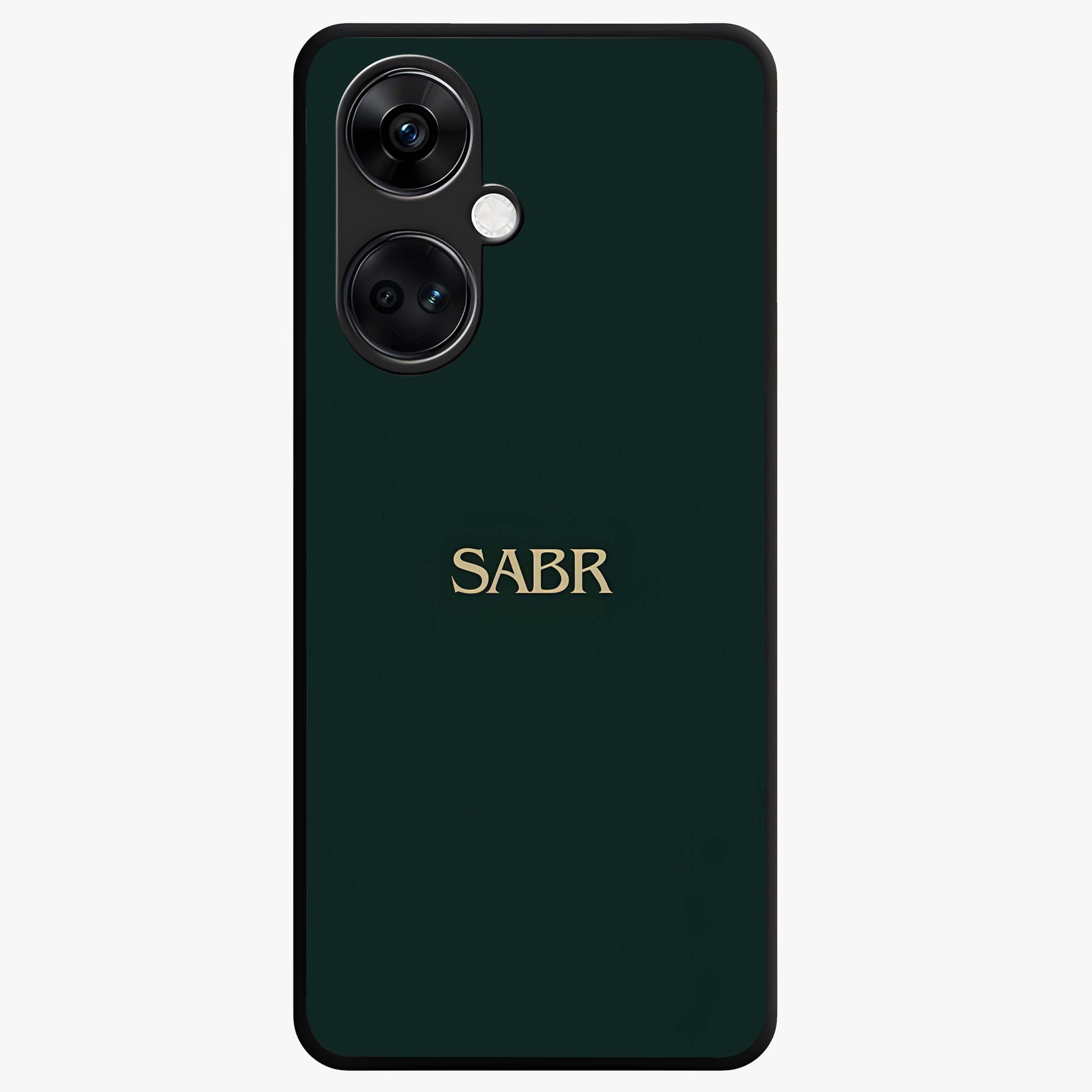 Sabr Minimal Patience Glass Case for 1+Nord CE 3 clean front view featuring minimalist typography artwork