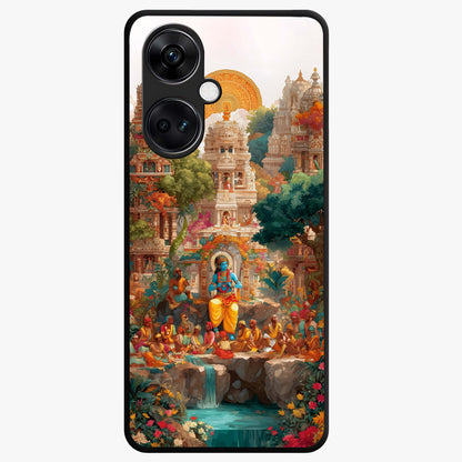 Sacred Sunlight Gods Glass Case for 1+Nord CE 3 powerful front view featuring divine artwork bathed in golden sunlight