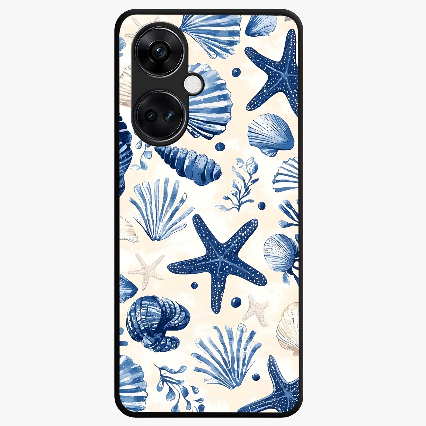 Seaside Starfish Magic Glass Case for 1+Nord CE 3 cheerful front view featuring starfish artwork in ocean tones