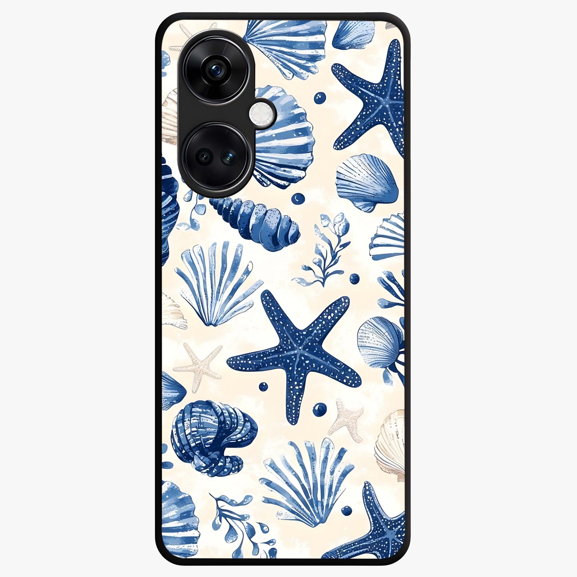 Seaside Starfish Magic Glass Case for 1+Nord CE 3 cheerful front view featuring starfish artwork in ocean tones