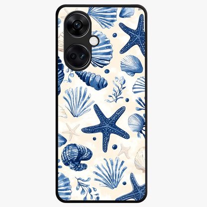 Seaside Starfish Magic Glass Case for 1+Nord CE 3 cheerful front view featuring starfish artwork in ocean tones