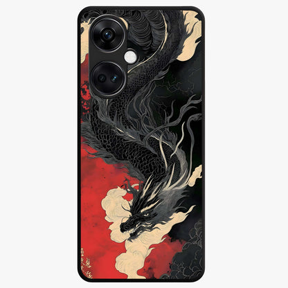 Shadow Dragon Fury Glass Case for 1+Nord CE 3 intense front view featuring fierce dragon artwork in dark tones