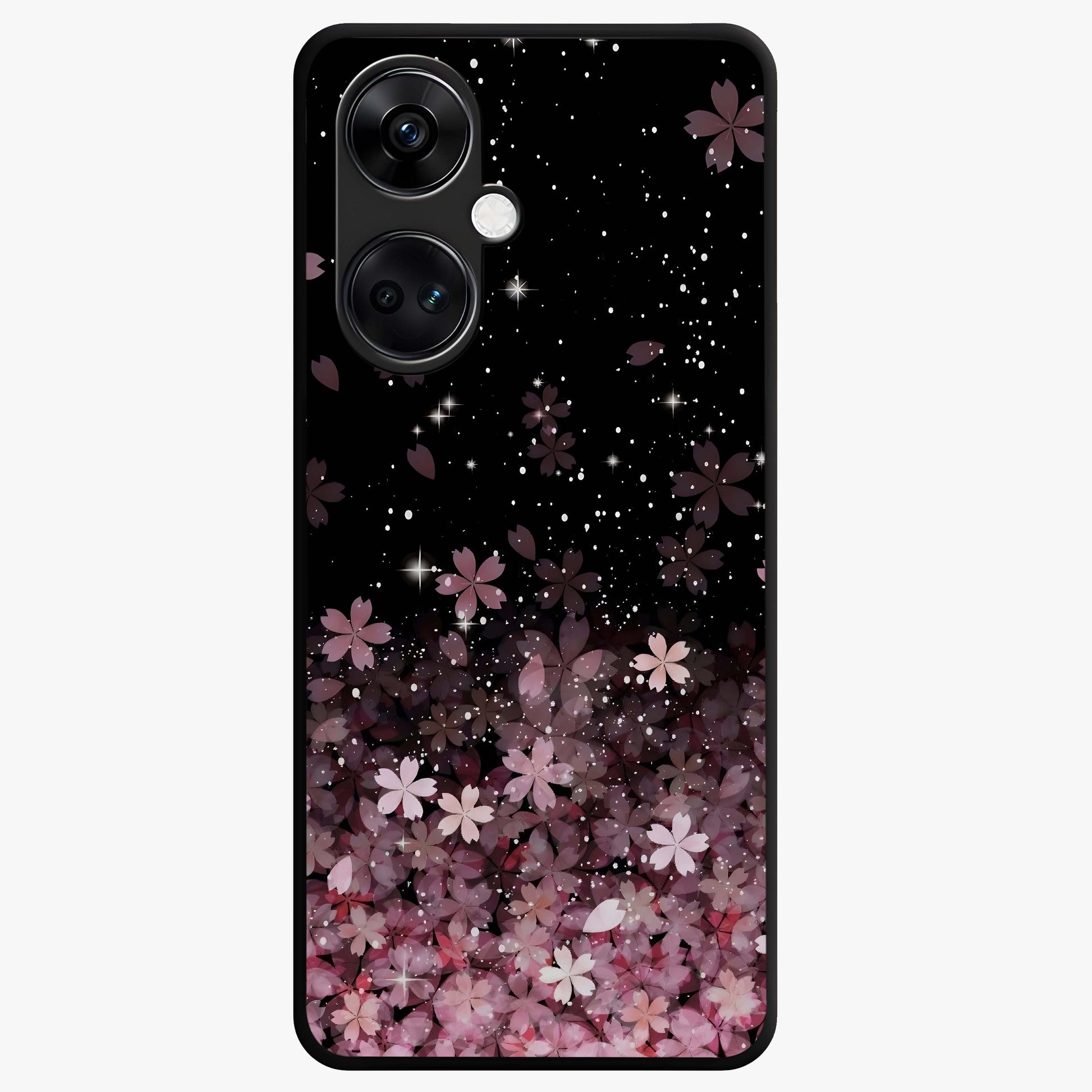 Small Starry Flowers Glass Case for 1+Nord CE 3 charming front view featuring tiny floral artwork with star accents